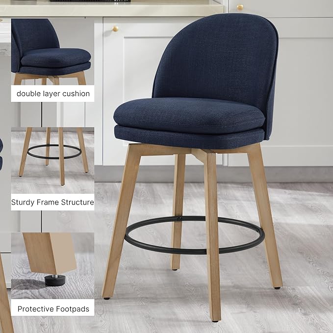 Counter Height Barstools 26 inch Upholstered Swivel Bar Stools - Image 5