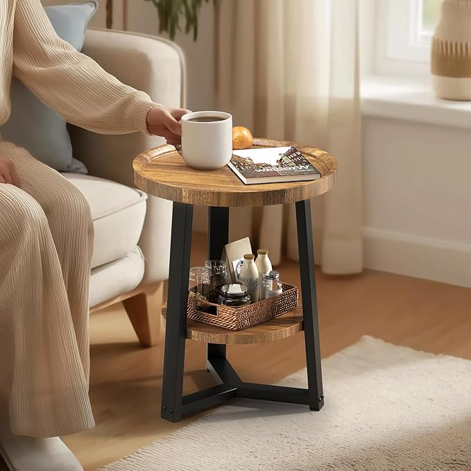 PPAMAPIC Round End Table, 2 Tier Side Table by Unknown