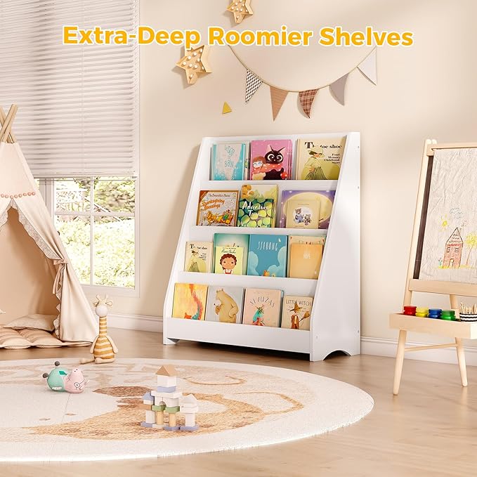 Tatub 4 Tier Kids Wooden Bookshelf, Toddler Sling Bookcase Montessori Bookshelf - Image 6
