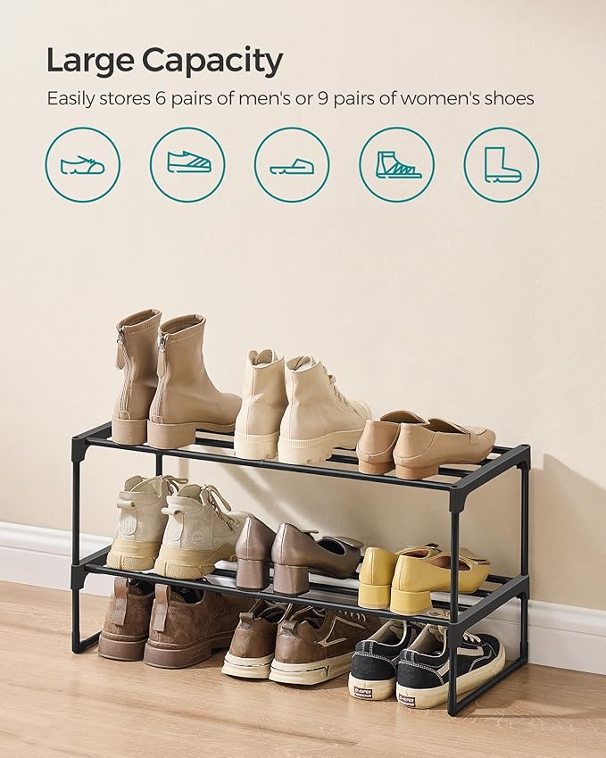 SONGMICS Shoe Rack, 2-Tier Shoe Organizer, Metal Storage Shelf, Upright or - Image 5