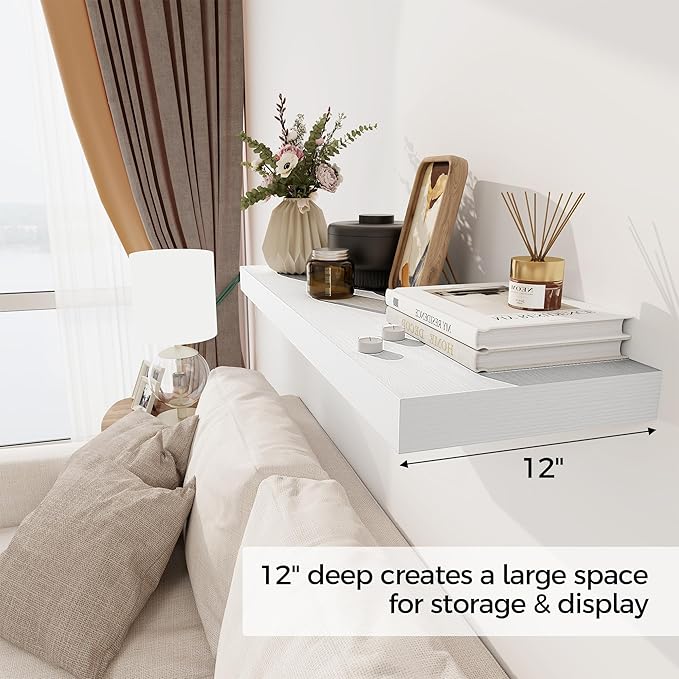 White Floating Shelves 36 Inch Long, 12 Inch Deep Floating Shelves - Image 3