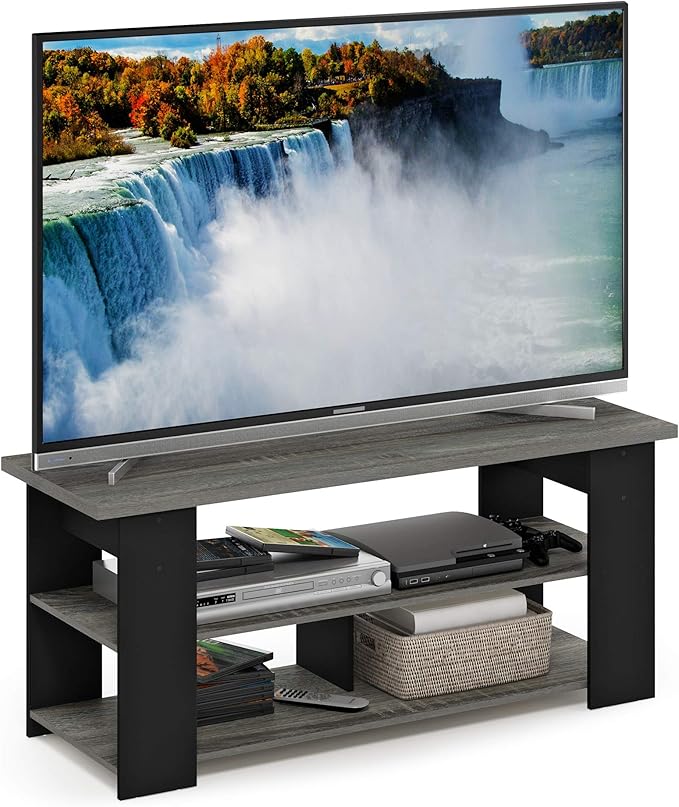 Furinno JAYA TV Stand, French Oak Grey/Black by Furinno-FitsYourSpaceFitsYourBudget