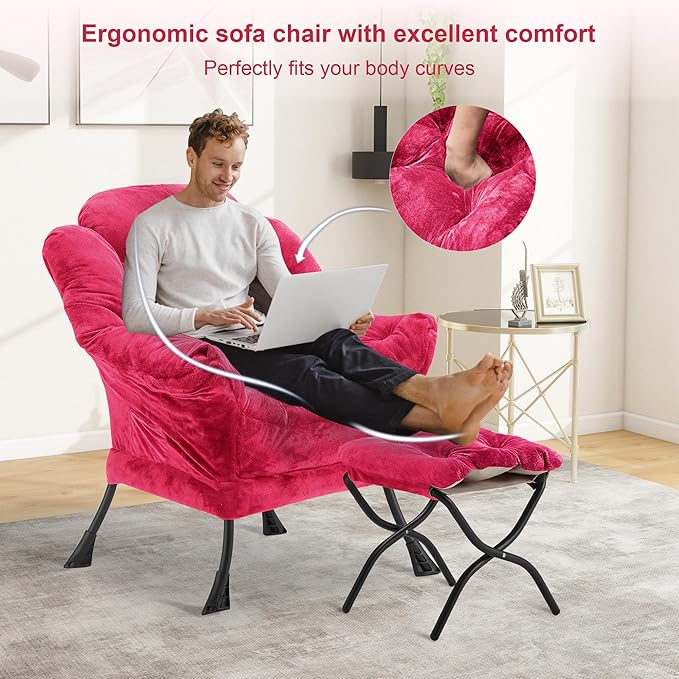 Fabric Lazy Chair with Ottoman, Oversized Upholstered Sofa Chair - Image 4
