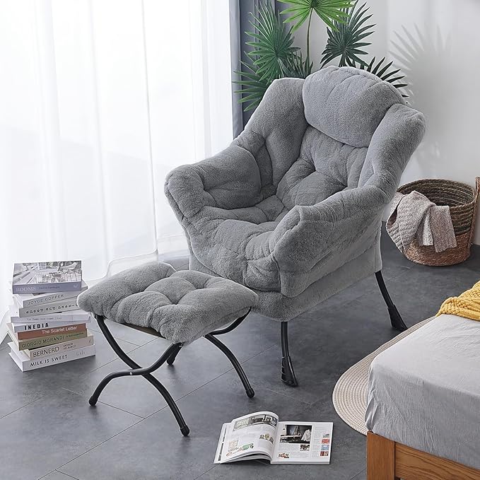 LITA Lazy Chair with Ottoman, Modern Accent Leisure Upholstered Sofa, - Image 5