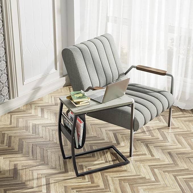 SRIWATANA Side End Tables Living Room, Vintage C-Shaped Laptop Table - Image 5