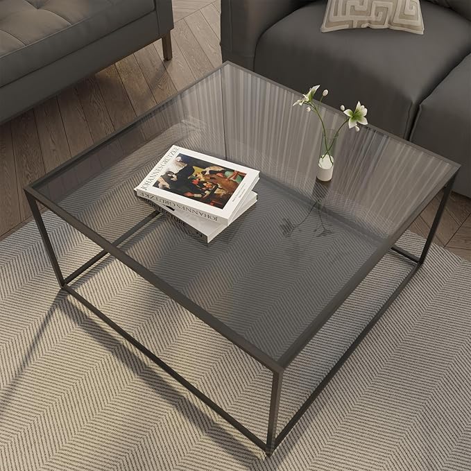 Glass Coffee Tables for Living Room Square Modern Center Table for Small Space by Easy+Paws