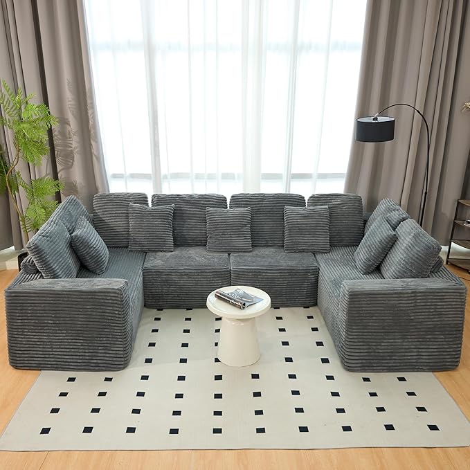 KEIKI 135" U Shape Sectional Sofa, 6-Seater Modular Couch - Image 6