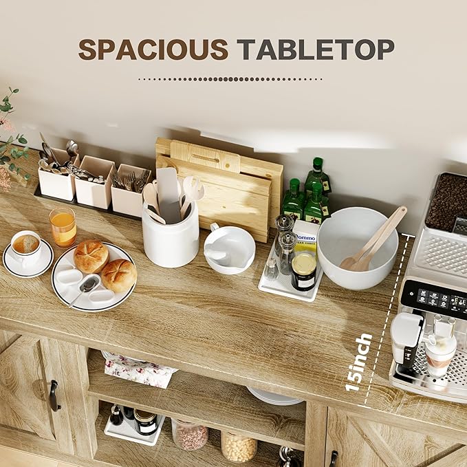 YESHOMY Farmhouse Buffet & Sideboard, Wood Coffee Bar - Image 4