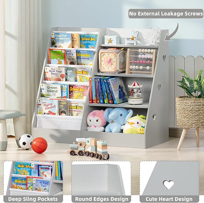 Lerliuo 4 Tier Kids Bookshelf and Storage Organizer, Five Layer Sling Children - Image 5