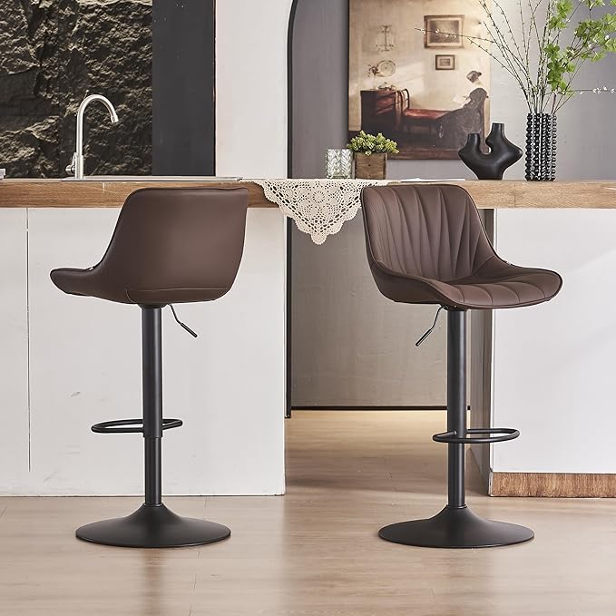 YOUNIKE Bar Stools Set of 2, Faux Leather Padded Bar Stool Counter Height by YOUNIKE