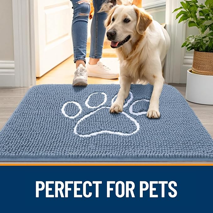 OLANLY Door Mat for Muddy Dog Paws 48x30, Absorbent Chenille Doormat - Image 6