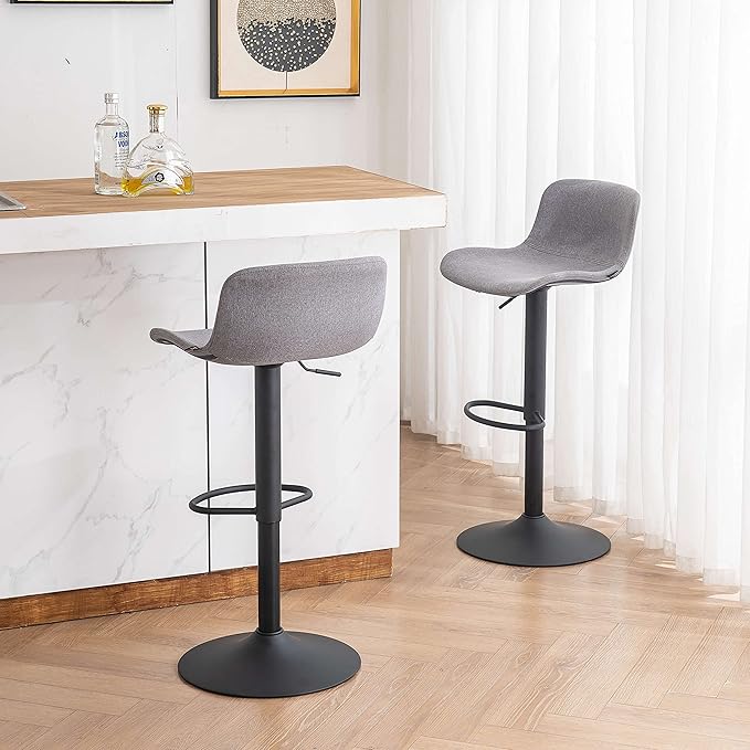 YOUTASTE Fabric Grey Bar Stools Set of 2, Adjustable Counter Height Barstools - Image 4