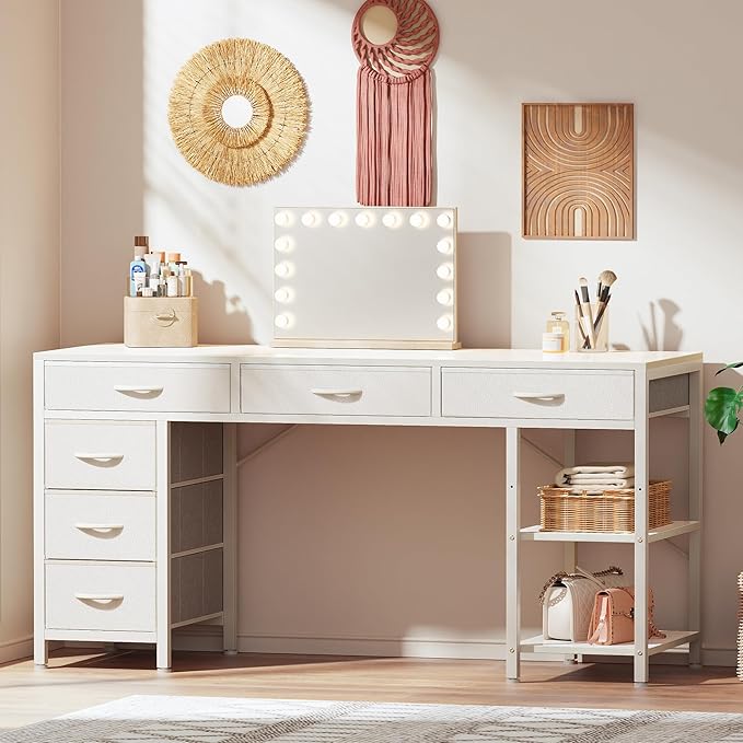 Huuger Computer Desk with 6 Drawers, 54 Inch Office Desk with Shelves, - Image 2