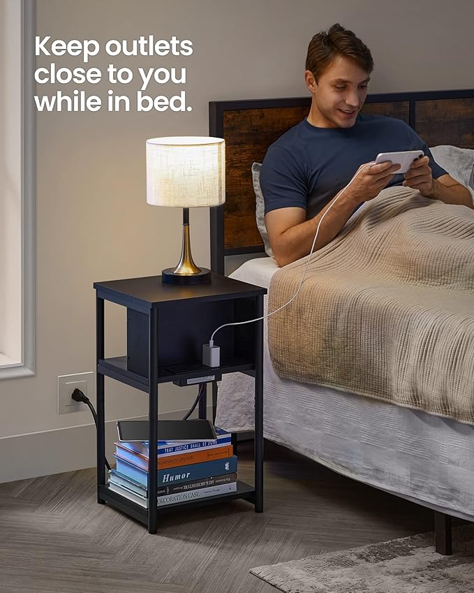 VASAGLE Side Table with Charging Station, 3-Tier End Table with USB Ports and - Image 7