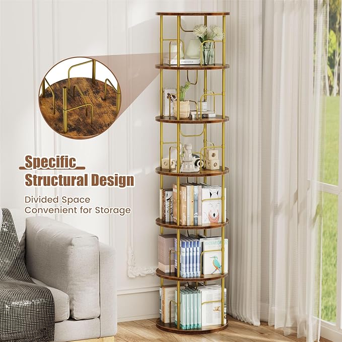 6 Tier Rotating Bookshelf, 360 ° Display Stackable Spinning Bookshelf Tower - Image 3