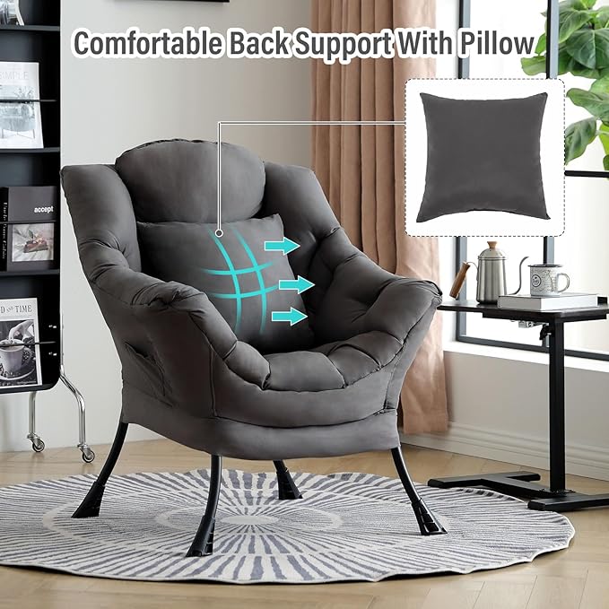 Lazy Chair with Pillow for Living Room, Modern Lounge Accent Chair with Armrests - Image 3