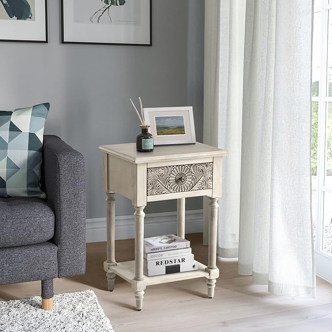 COSIEST 2 Pieces Vintage Nightstand, MDF 2-Tier Bedside Table, Wood Accent End - Image 4