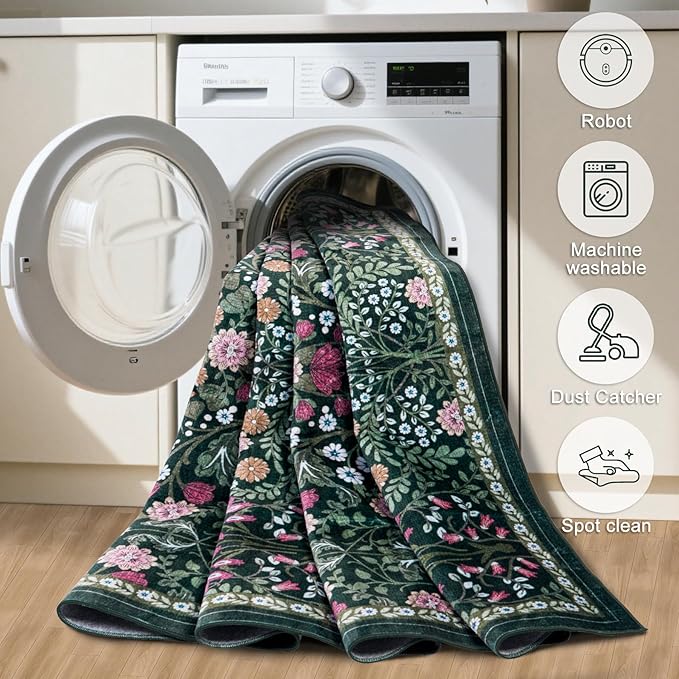 10x14 Area Rugs for Living Room: Floral Washable Rug Vintage Large Soft Boho - Image 5