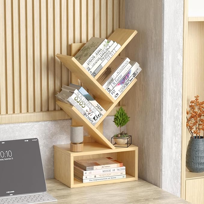 Small Tree Book Shelf, 5 Tier Black Tree Bookshelf, Wood Desktop Bookcase - Image 2