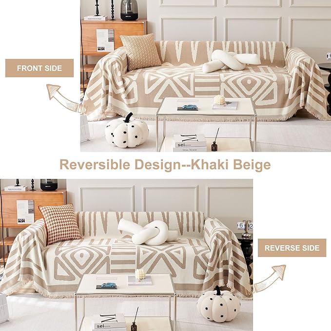 STACYPIK Boho Couch Cover Khaki Triangle Sofa Cover - Image 2