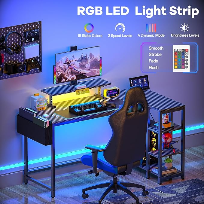 40 inch Gaming Desk with USB Power Outlet and LED Light- Reversible L Shaped - Image 5