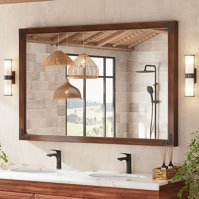 TETOTE 55 x 36 Walnut Wooden Mirror by TETOTE