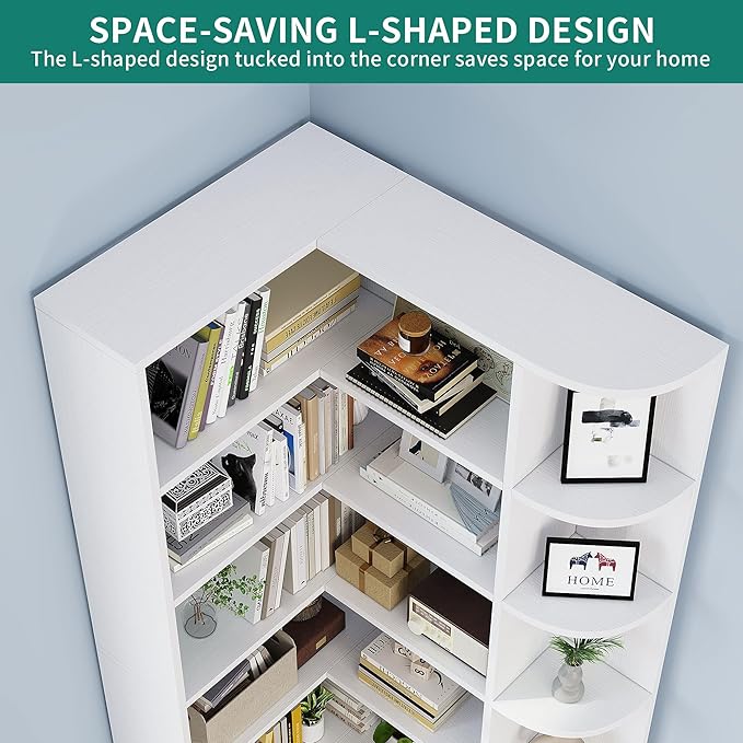 YITAHOME Corner Bookshelf with LED Light, 6 Tier Corner Shelf White Bookshelf - Image 5