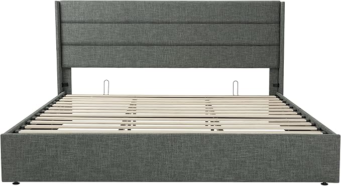 SHA CERLIN King Size Lift Up Storage Bed/Modern Wingback Headboard/Upholstered - Image 9
