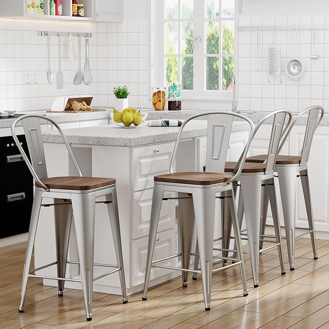 Yongqiang 26 inch Bar Stools Set of 4 Kitchen Counter Height Bar Chairs High - Image 3