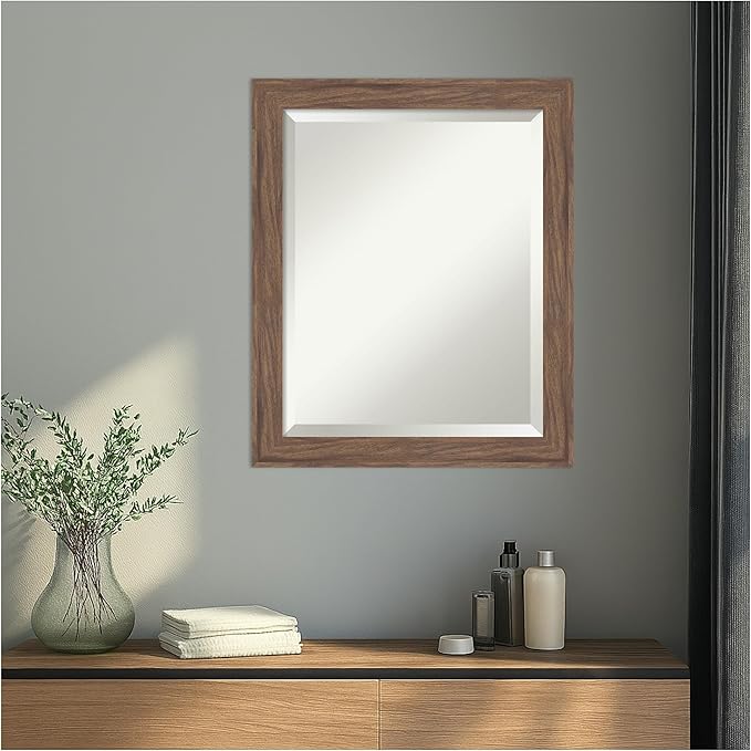 Amanti Art Brown Wall Mirror 23x19 Pia Medium Brown Narrow Rectangle Bathroom - Image 5