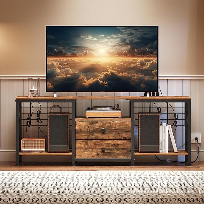 TV Stand with Power Outlet Up to 60 Inch, Entertainment Center with 2 Fabric by Yatiney