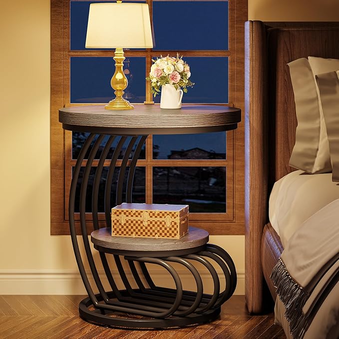 Tribesigns Round End Table: 2 Tiers Wood Side Table - Image 8