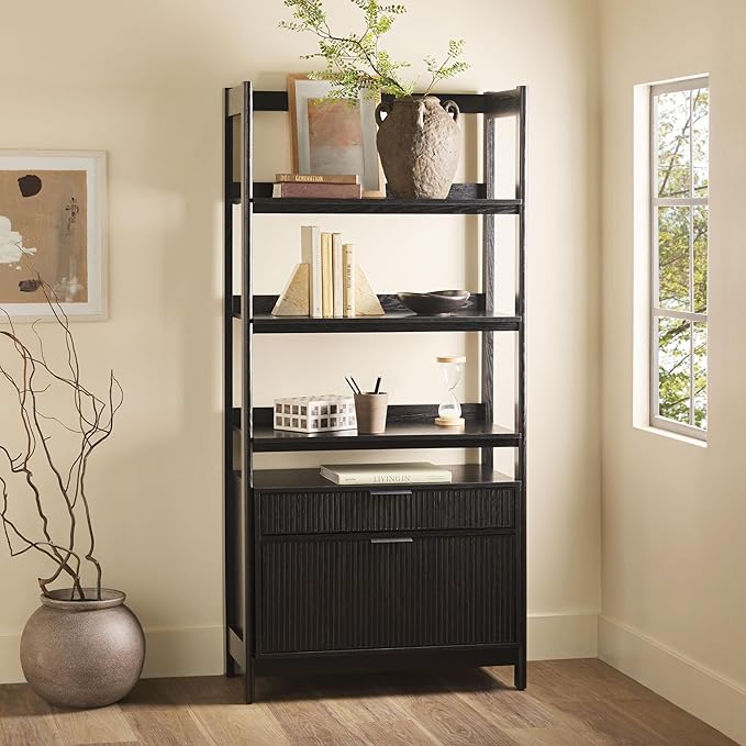 Walker Edison Transitional Open Reeded 4-Shelf Bookshelf - Image 2