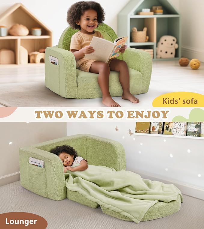 Kids Couch, 2-in-1 Soft Toddler Couch Fold Out - Image 5