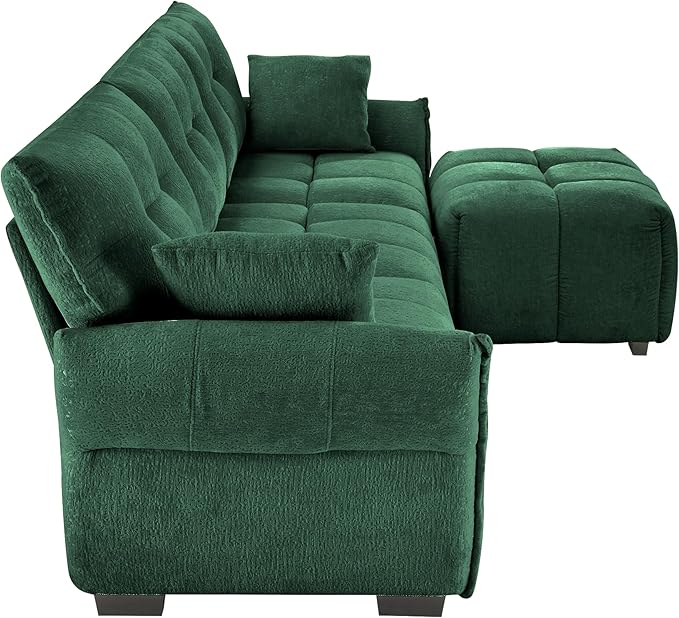 Modern Chenille Fabric 3-Seat Sofa w/Ottoman+2 Pillows, Premium Upholstery - Image 7