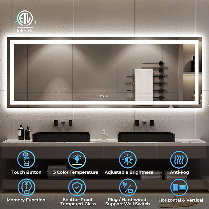 96x36 Inch LED Bathroom Mirror - Image 2