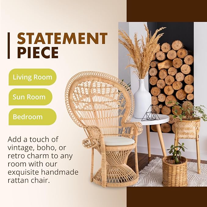 KOUBOO Peacock Grand Peacock Chair, Rattan Chair, Accent Chair - Image 6