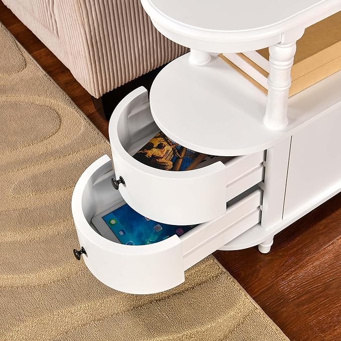 Wood End Table with 2 Drawers and Storage Shelf, Narrow Sofa Side Table - Image 5