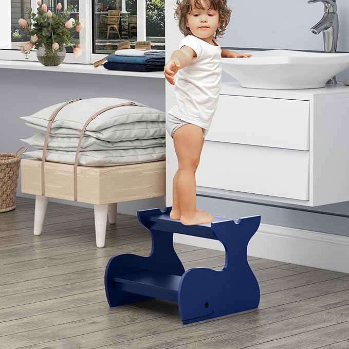 Wood Step Stools for Kids, Child Two Step Stool of Whale Shape, Toddler Step - Image 9