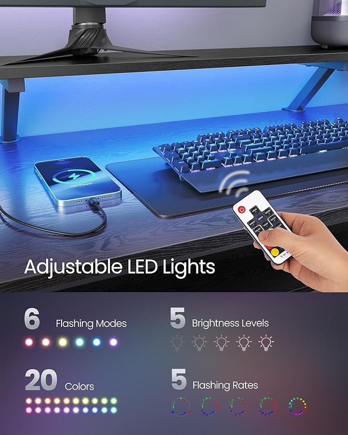 VASAGLE L-Shaped Desk with Power Outlets, Computer Desk with Monitor Stand - Image 4