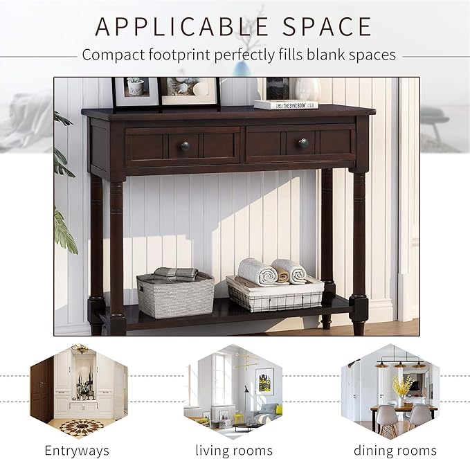 Bellemave Console Table with Drawers, Retro Entryway Table with 2 Drawers and - Image 6