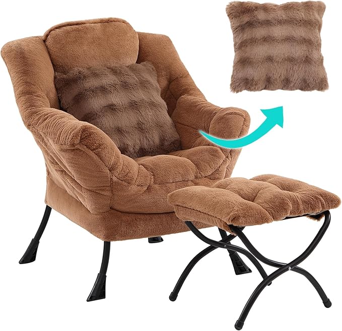 Lazy Chair with Ottoman, Comfy Reading Chair with Footstool & Throw Pillow by YOTATING