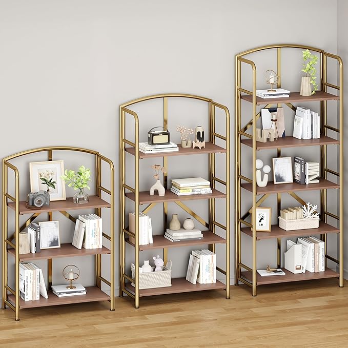 No-Assembly Folding Gold Bookshelf Storage Shelves 5 Tiers Vintage - Image 5