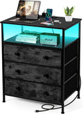 3 Drawers Dresser with Charging Station, 24 Inch Wide LED Night Stand with by PATAVOT