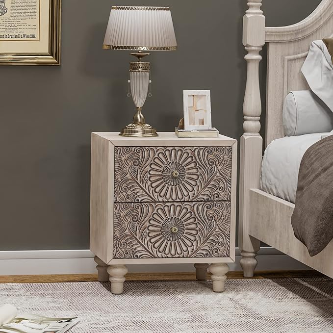COSIEST 2 Pieces Nightstand, Vintage Style Wood Bedside Table, Bedroom - Image 4