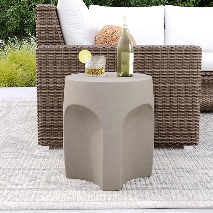 COSIEST Set of 2 Concrete Side Table Drum Shape, 2 Pieces Outdoor Side Table - Image 6