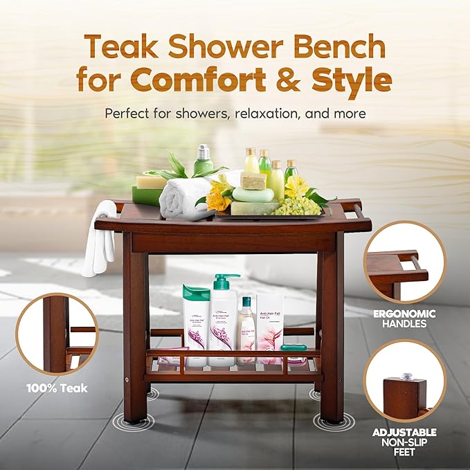 21" Teak Shower Bench for Inside – Luxury Spa-Style Comfort, FSC Certified - Image 2