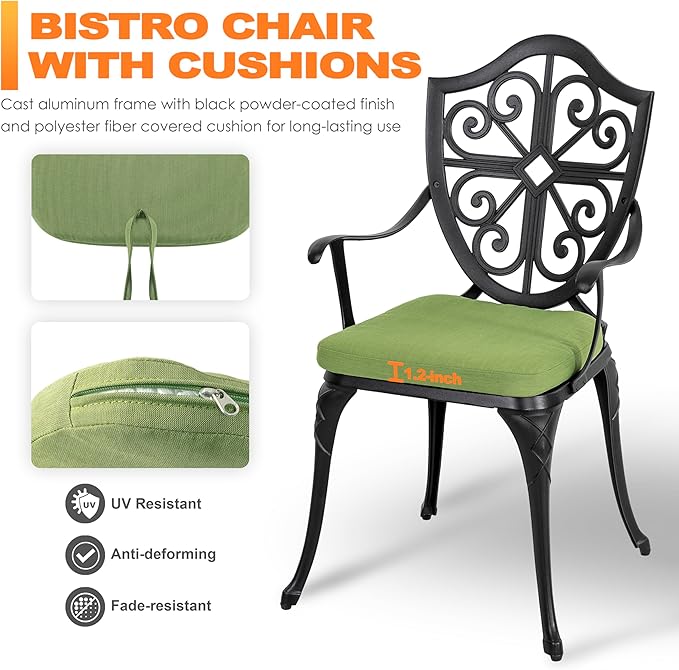 NUU GARDEN 3 Piece Outdoor Bistro Set Cast Aluminum Patio Set Bistro Table Set - Image 7