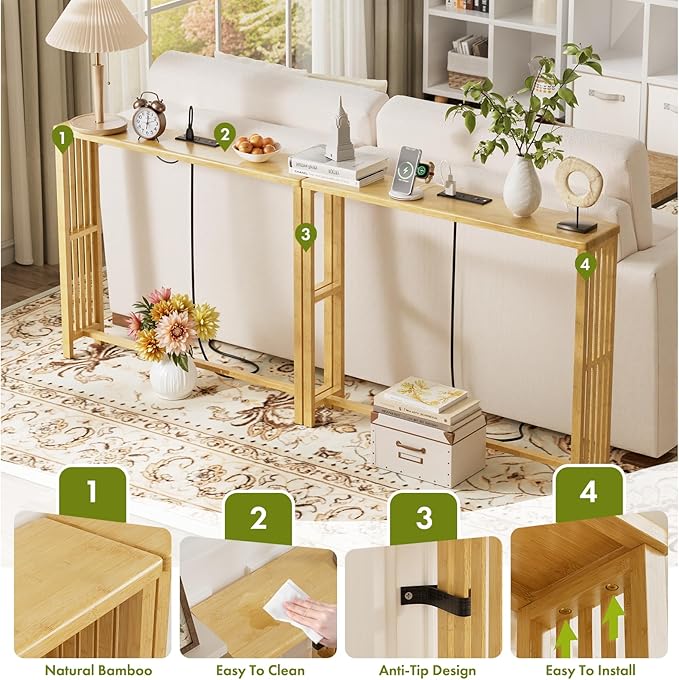 2 Pack Narrow Console Table Bamboo, 78.8" Long Entryway Tables - Image 5