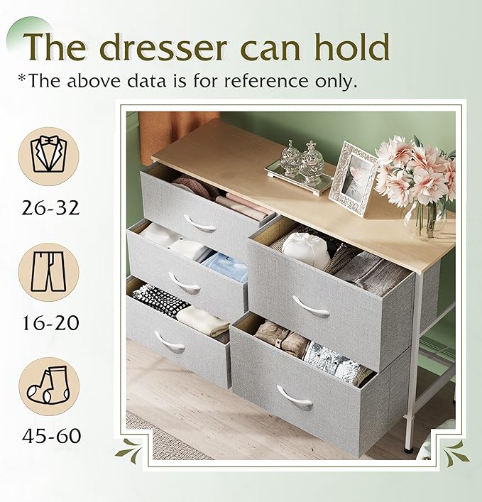 WLIVE Dresser for Bedroom with 5 Drawers, Wide Bedroom Dressers with Drawer - Image 5